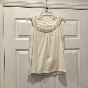 Talbots Cream Sleeveless Blouse with Beaded Neckline